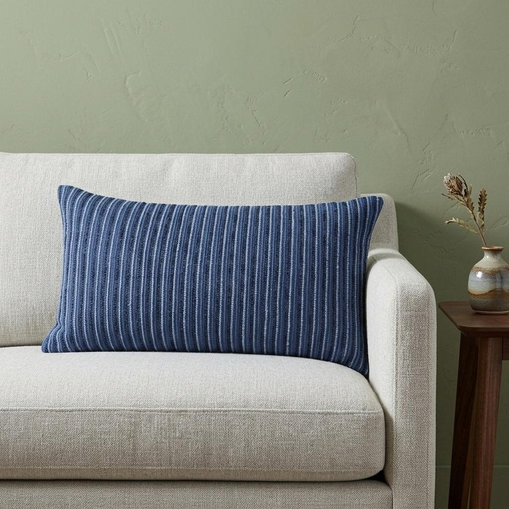 14" X 26" Blue Lumbar Striped Cotton Blend Throw Pillow — view 4