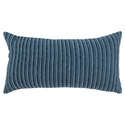 14" X 26" Blue Striped Cotton Blend Lumbar Throw Pillow