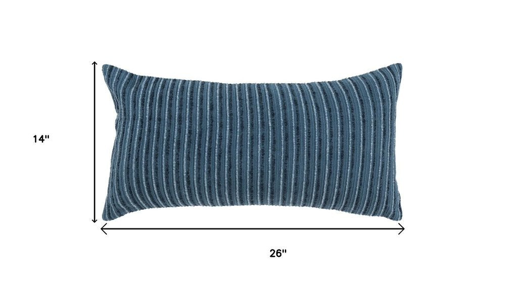 14" X 26" Blue Striped Cotton Blend Lumbar Throw Pillow — view 3