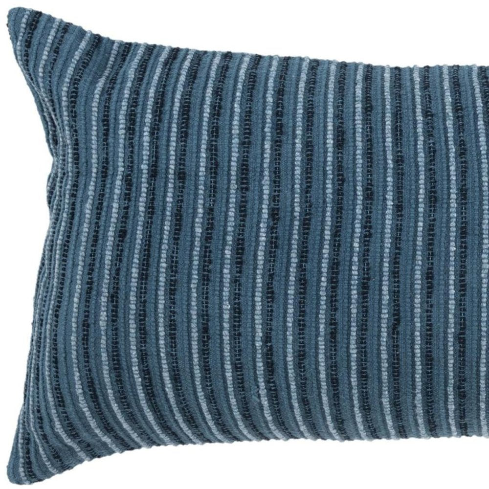 14" X 26" Blue Striped Cotton Blend Lumbar Throw Pillow — view 5