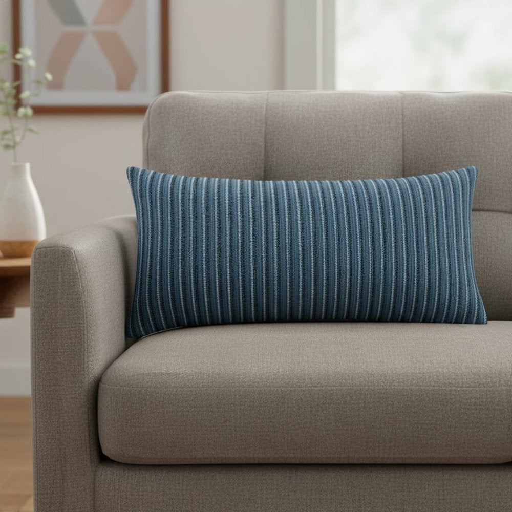 14" X 26" Blue Striped Cotton Blend Lumbar Throw Pillow — view 6