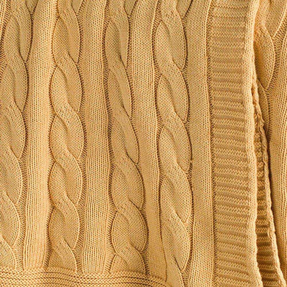 50" X 60" Yellow Cotton Cable Knitted Throw Throw Blanket HomeRoots