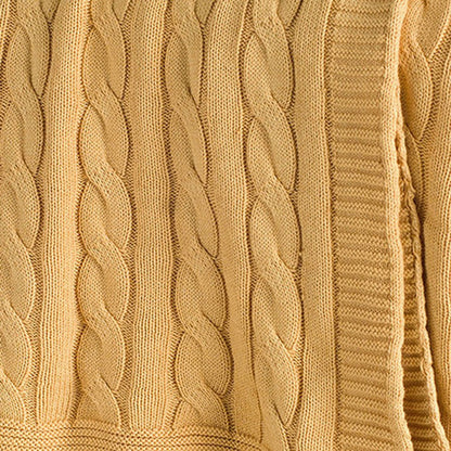 50" X 60" Yellow Cotton Cable Knitted Throw Throw Blanket HomeRoots