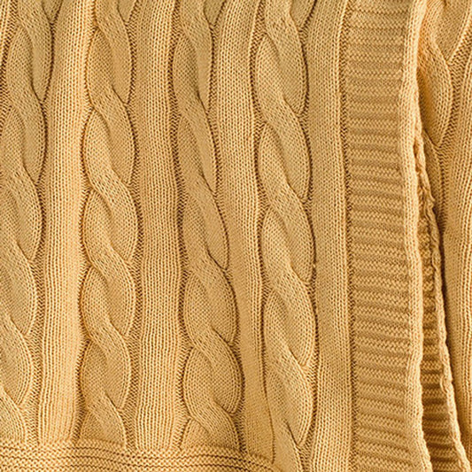 50" X 60" Yellow Cotton Cable Knitted Throw Throw Blanket HomeRoots