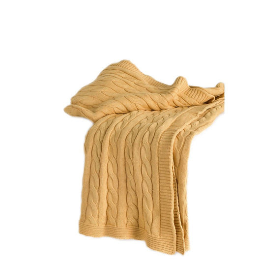 50" X 60" Yellow Cotton Cable Knitted Throw Throw Blanket HomeRoots