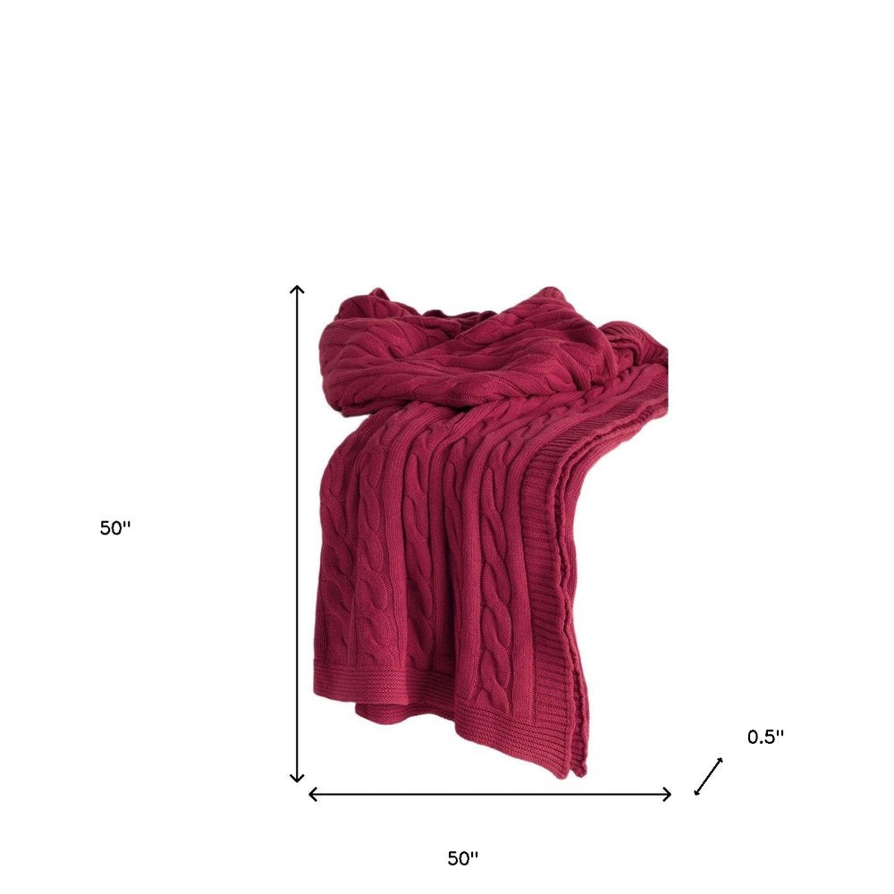 Red Knitted 100% Cotton Throw Blanket — view 3