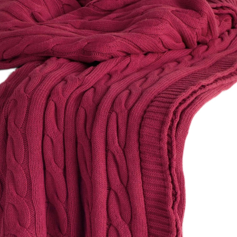 Red Knitted 100% Cotton Throw Blanket