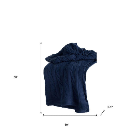 Blue Knitted 100% Cotton Throw Blanket HomeRoots