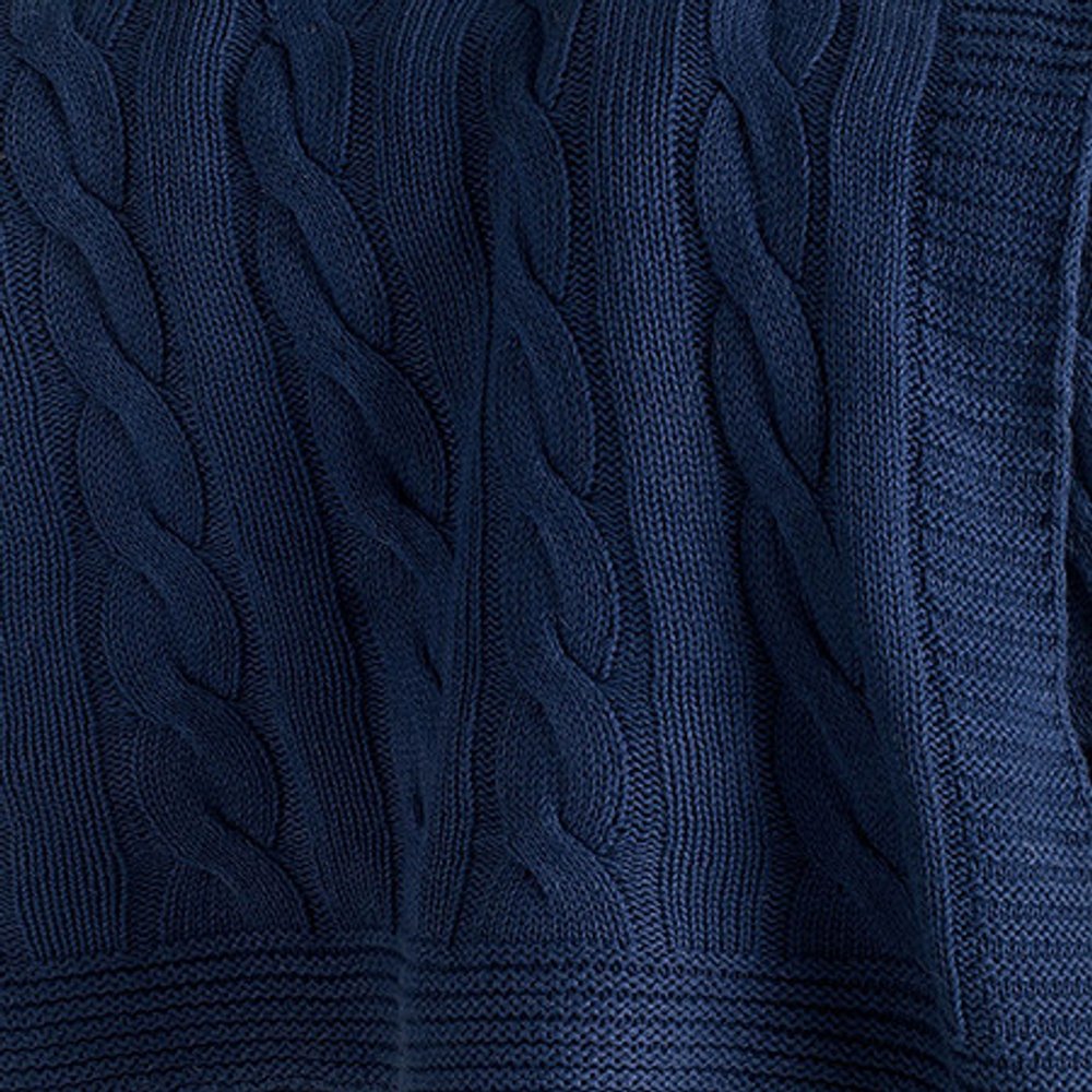 Blue Knitted 100% Cotton Throw Blanket — view 1