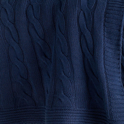 Blue Knitted 100% Cotton Throw Blanket HomeRoots
