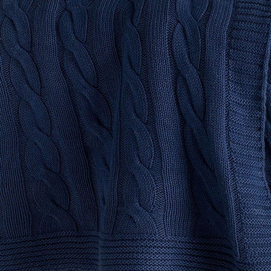 Blue Knitted 100% Cotton Throw Blanket HomeRoots