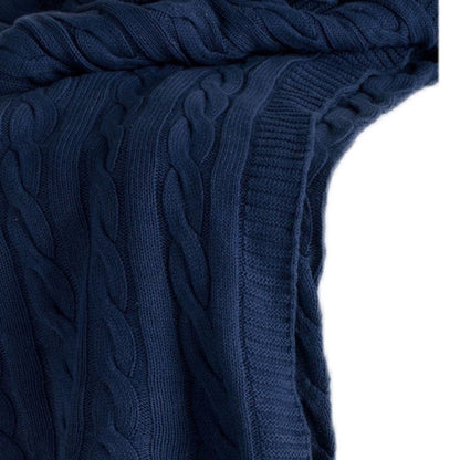 Blue Knitted 100% Cotton Throw Blanket HomeRoots