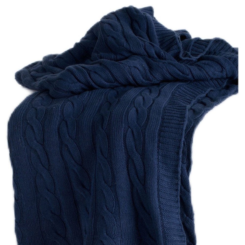 Blue Knitted 100% Cotton Throw Blanket HomeRoots