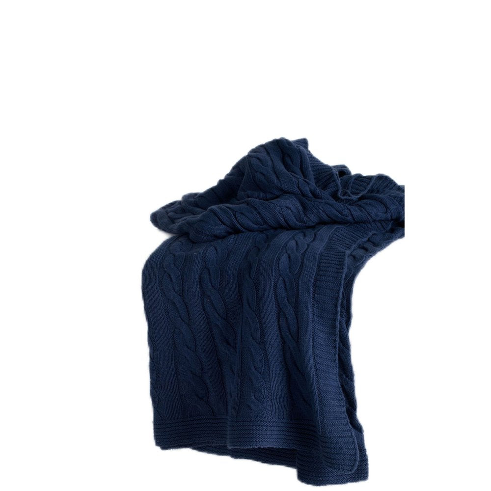 Blue Knitted 100% Cotton Throw Blanket HomeRoots