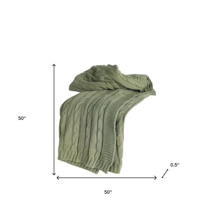 Olive Green Knitted 100% Cotton Throw Blanket