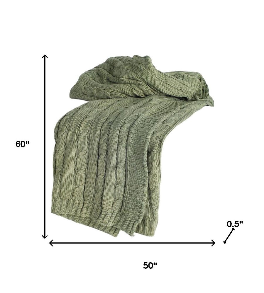 50" X 60" Olive Green Cotton Knitted Striped Throw Blanket HomeRoots