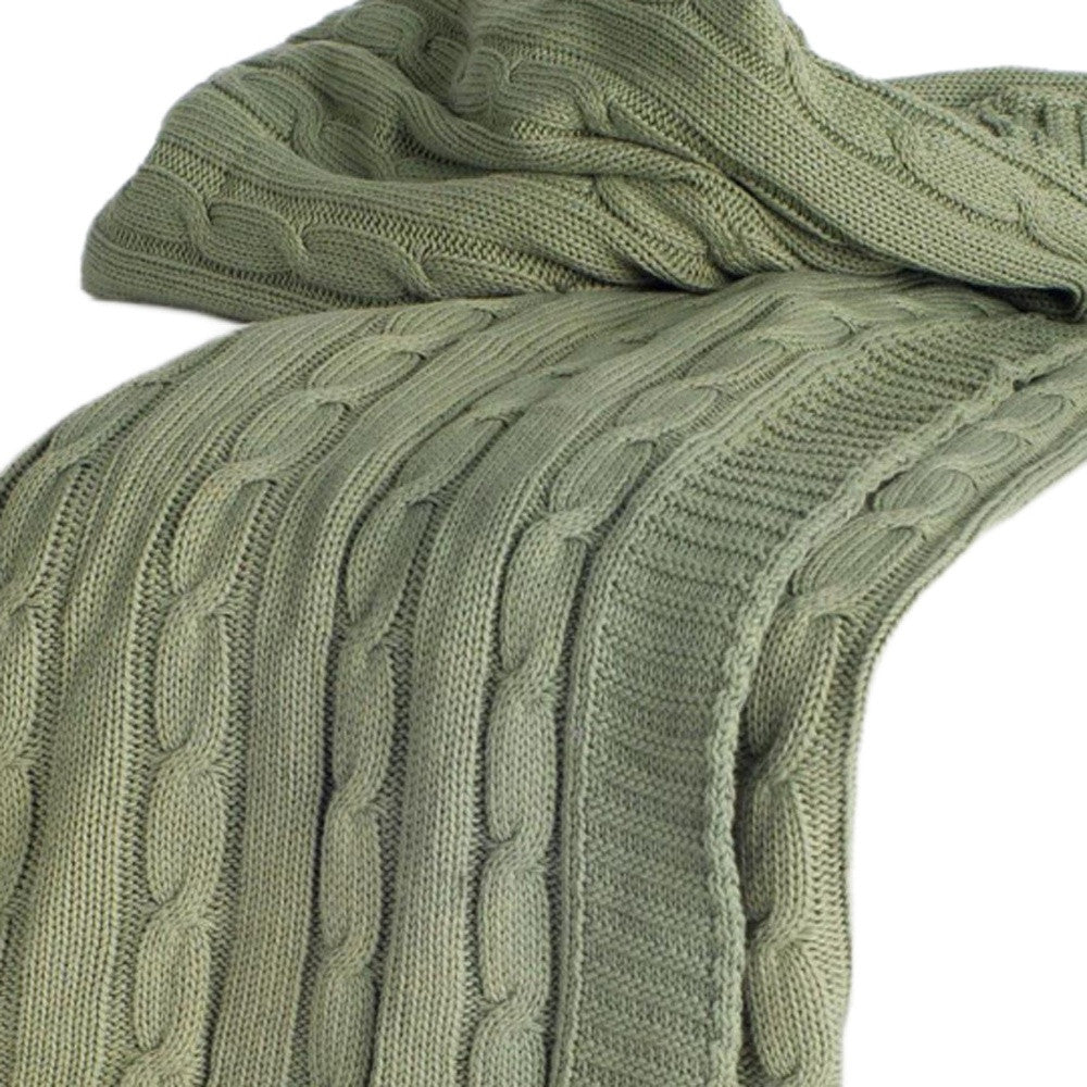 Olive Green Knitted 100% Cotton Throw Blanket