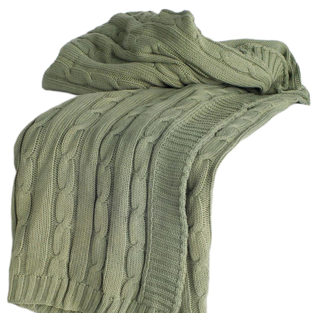 Olive Green Knitted 100% Cotton Throw Blanket