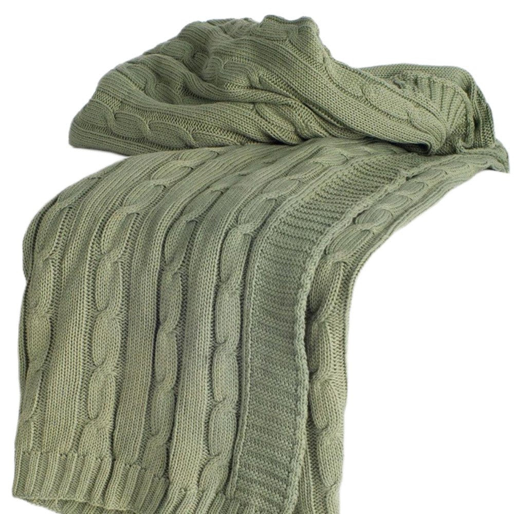 50" X 60" Olive Green Cotton Knitted Striped Throw Blanket HomeRoots