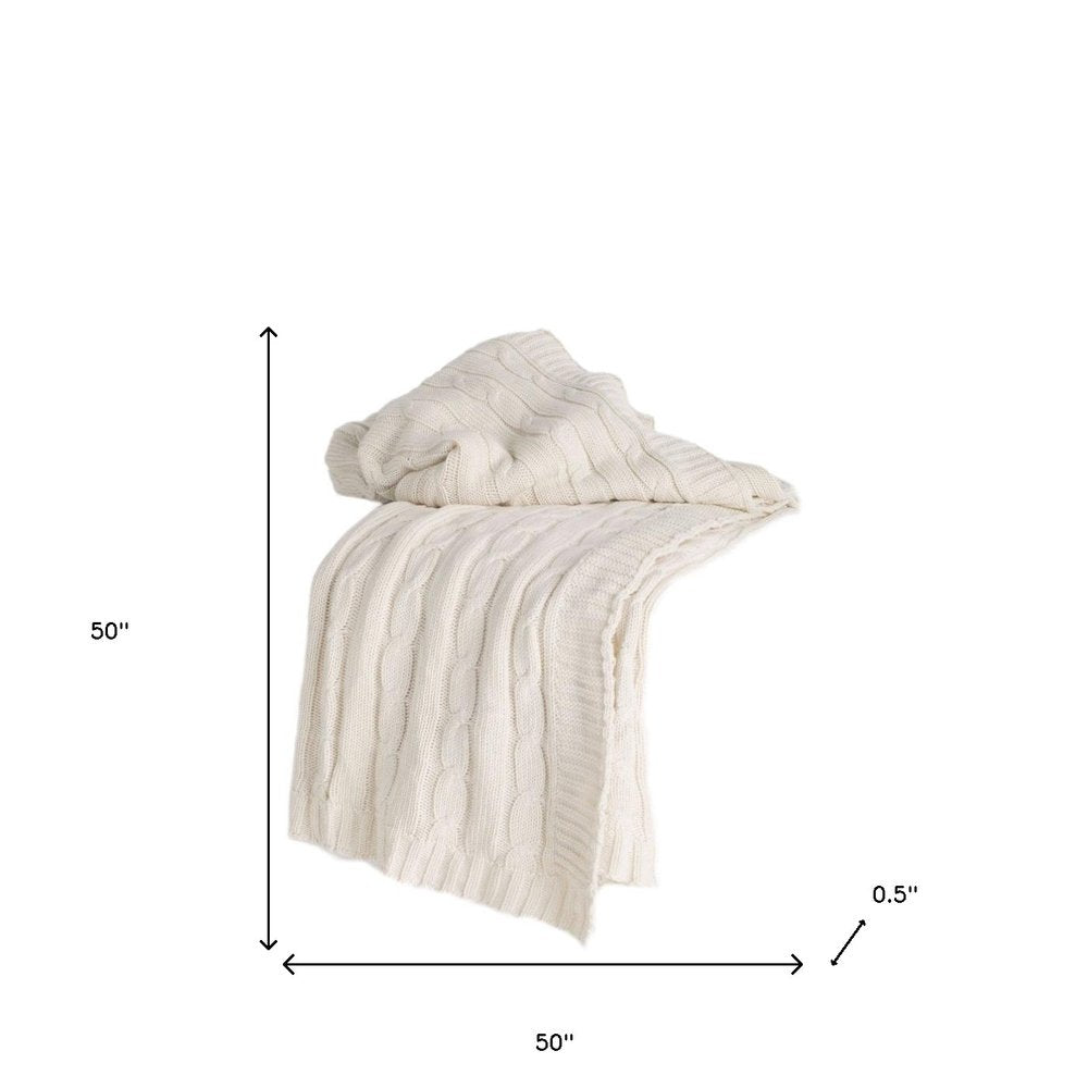 Ivory Knitted 100% Cotton Throw Blanket HomeRoots