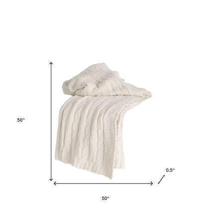 Ivory Knitted 100% Cotton Throw Blanket HomeRoots
