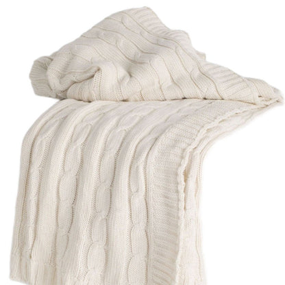 Ivory Knitted 100% Cotton Throw Blanket HomeRoots