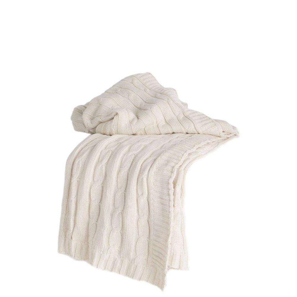 Ivory Knitted 100% Cotton Throw Blanket HomeRoots