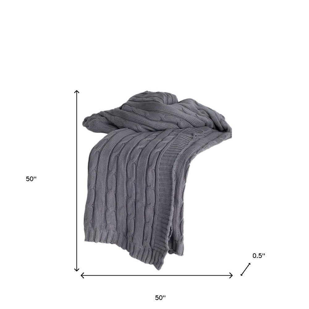 Light Gray Knitted 100% Cotton Throw Blanket HomeRoots