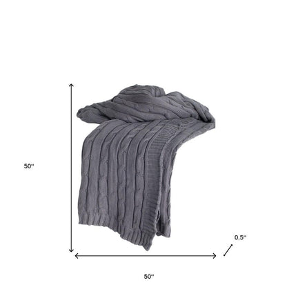 Light Gray Knitted 100% Cotton Throw Blanket HomeRoots