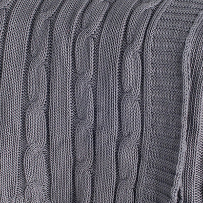 Light Gray Knitted 100% Cotton Throw Blanket HomeRoots