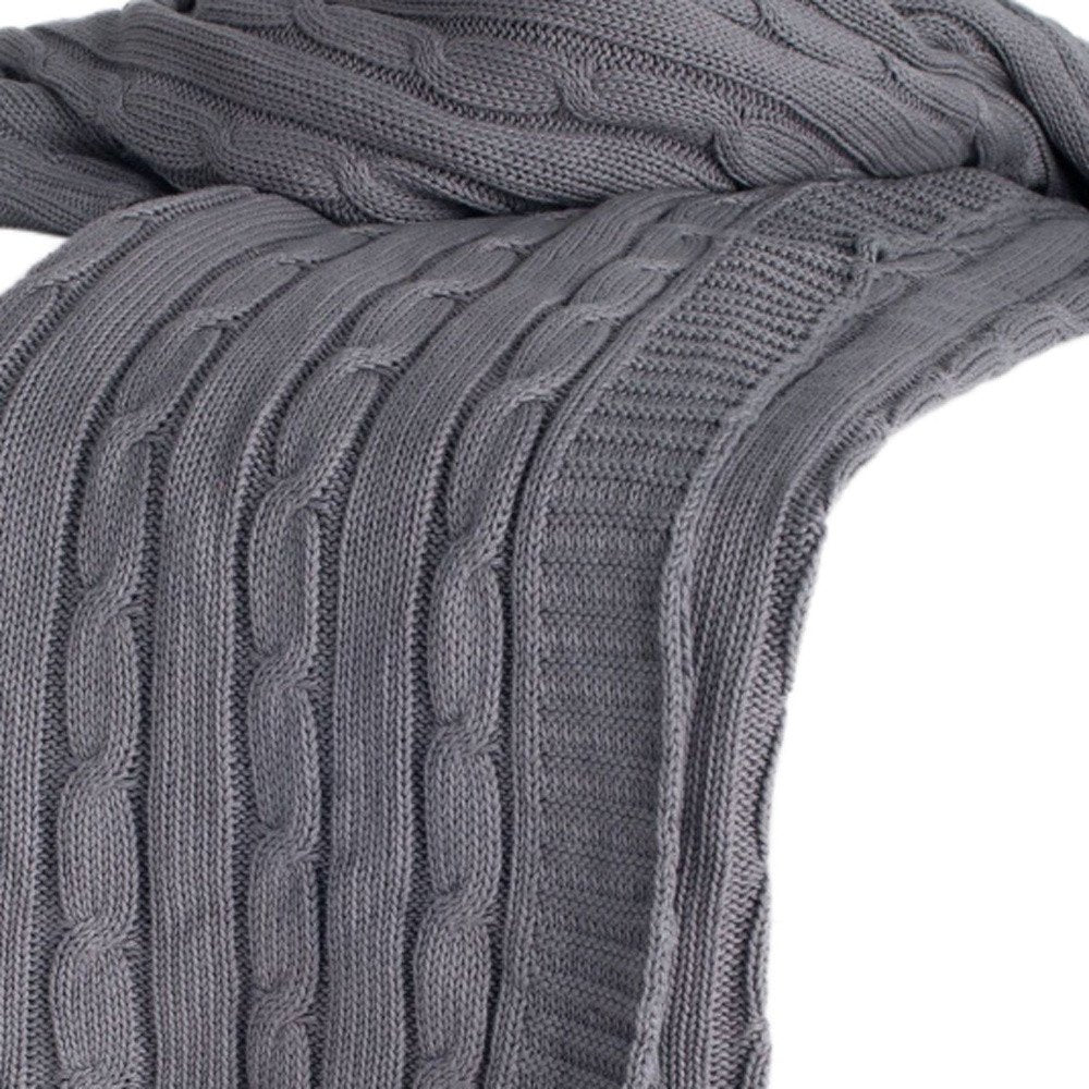 Light Gray Knitted 100% Cotton Throw Blanket HomeRoots