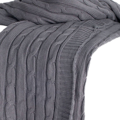 Light Gray Knitted 100% Cotton Throw Blanket HomeRoots