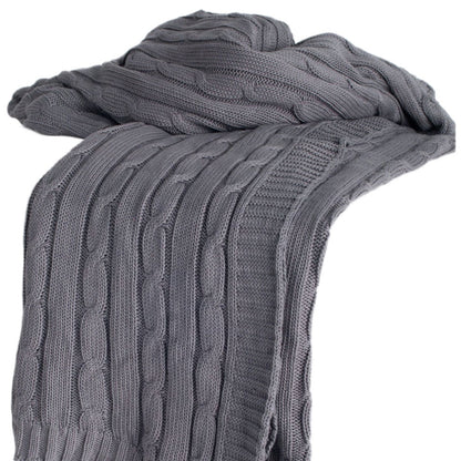 Light Gray Knitted 100% Cotton Throw Blanket