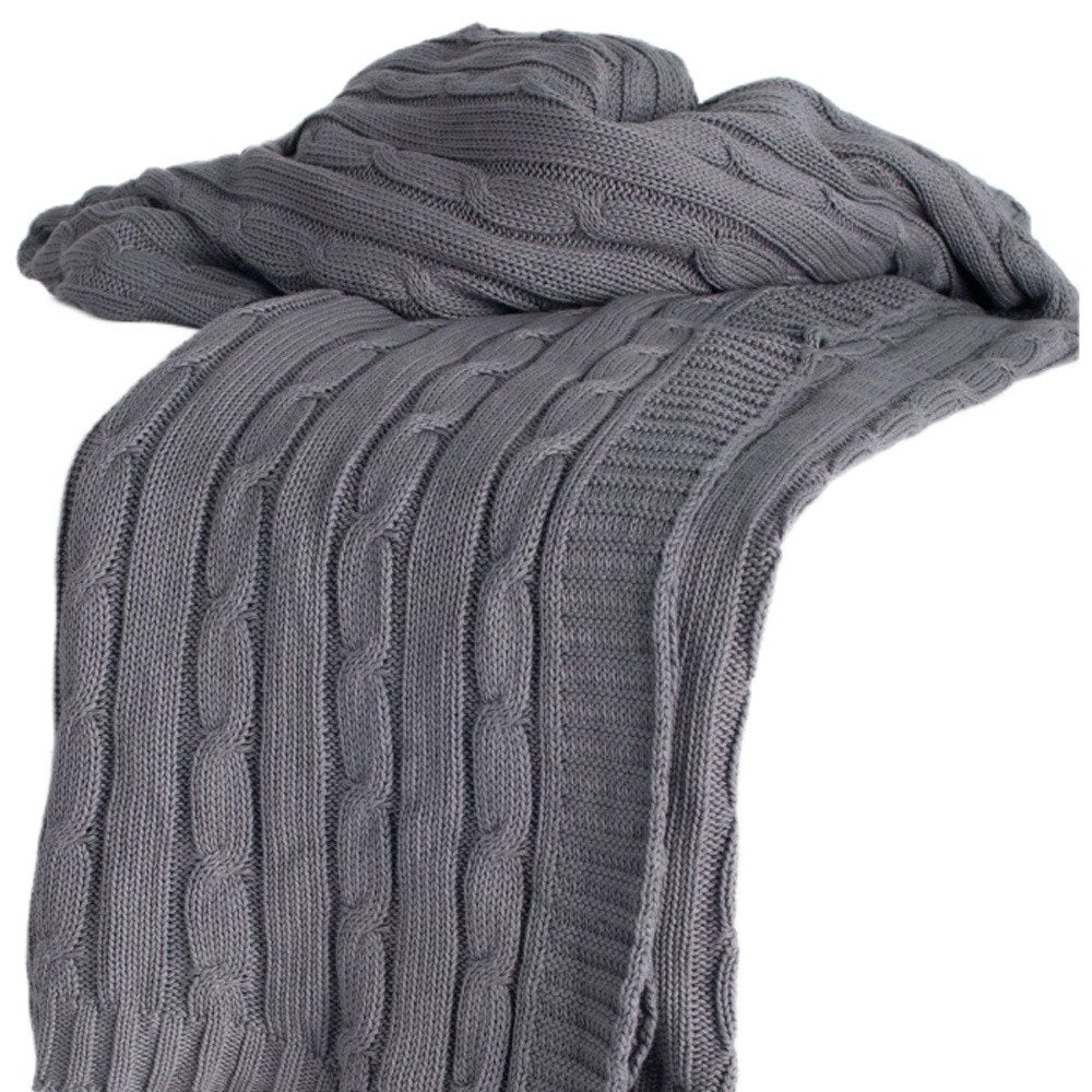 Light Gray Knitted 100% Cotton Throw Blanket HomeRoots