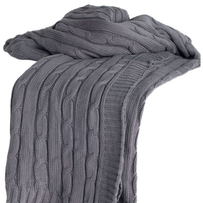 Light Gray Knitted 100% Cotton Throw Blanket HomeRoots