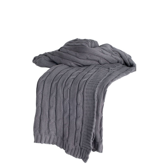 Light Gray Knitted 100% Cotton Throw Blanket HomeRoots