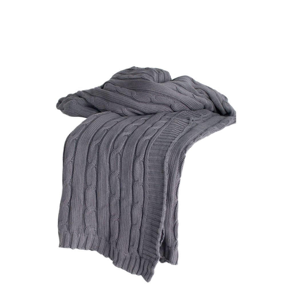 Light Gray Knitted 100% Cotton Throw Blanket HomeRoots