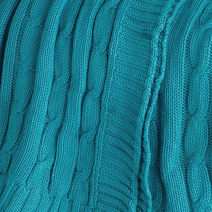 Teal Blue Knitted 100% Cotton Throw Blanket