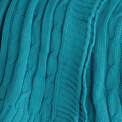 50" X 60" Teal Blue Cotton Cable Knitted Striped Throw Blanket HomeRoots