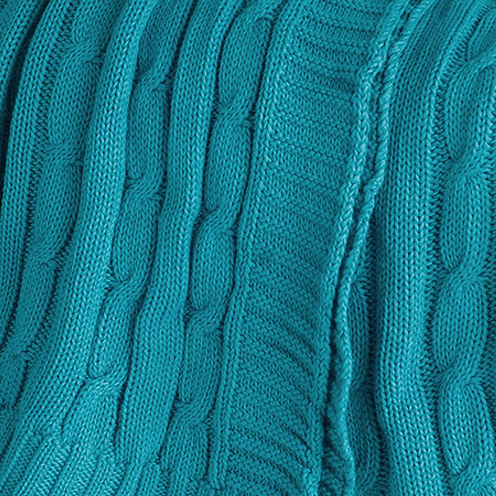 50" X 60" Teal Blue Cotton Cable Knitted Striped Throw Blanket HomeRoots