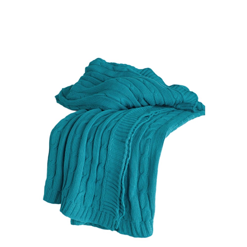 50" X 60" Teal Blue Cotton Cable Knitted Striped Throw Blanket HomeRoots
