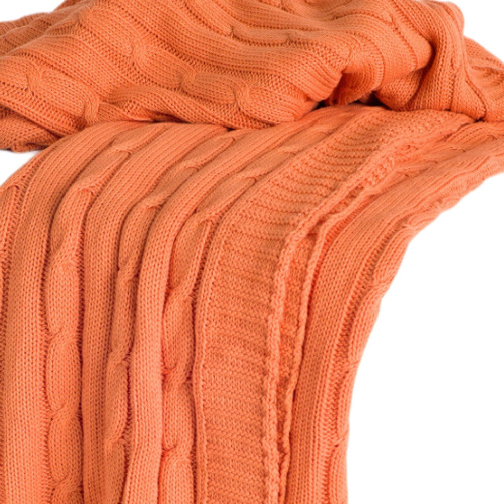 Orange Knitted 100% Cotton Throw Blanket