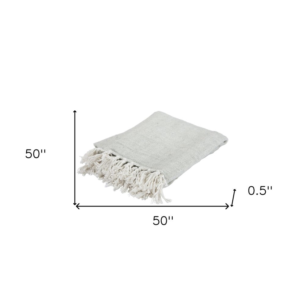 Light Gray Woven 100% Cotton Throw Blanket HomeRoots