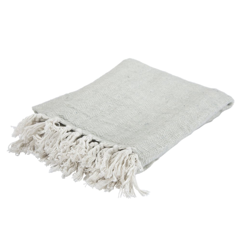 Light Gray Woven 100% Cotton Throw Blanket HomeRoots