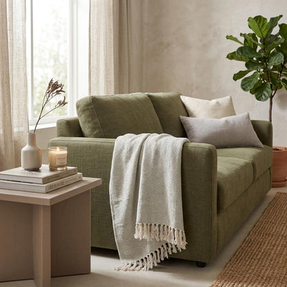 Light Gray Woven 100% Cotton Throw Blanket HomeRoots