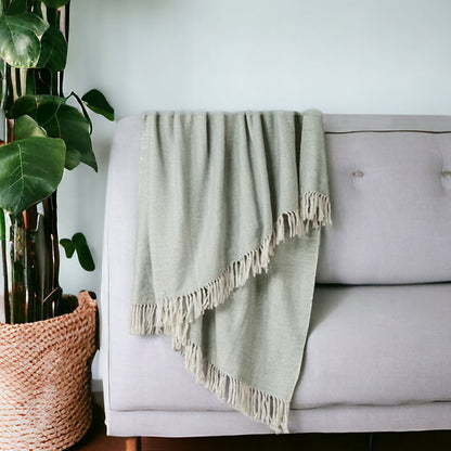 Light Gray Woven 100% Cotton Throw Blanket HomeRoots