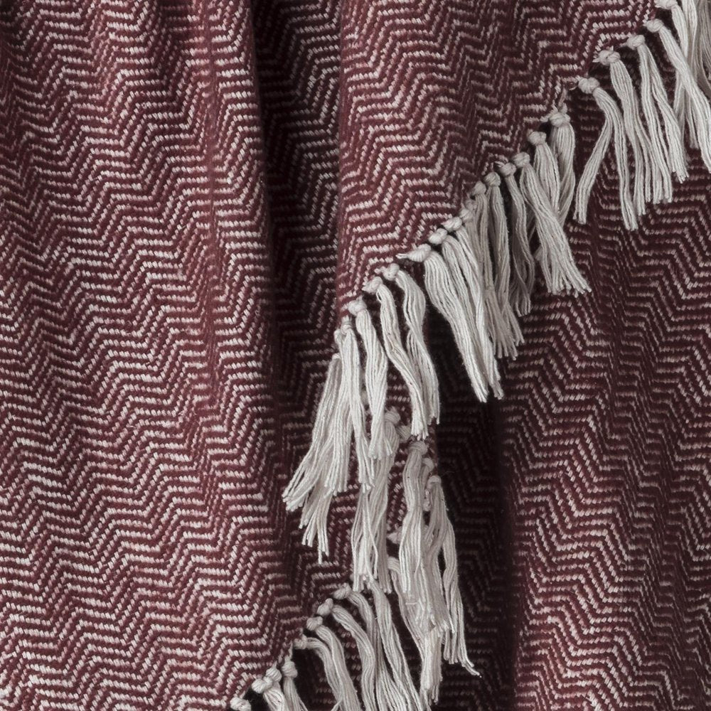 50" X 60" Brick Red And White Chevron Cotton Throw Blanket with Fringe HomeRoots