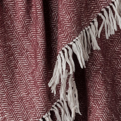 50" X 60" Brick Red And White Chevron Cotton Throw Blanket with Fringe HomeRoots