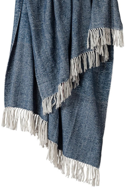 50" X 60" Navy Blue And White Chevron Cotton Throw Blanket with Fringe HomeRoots
