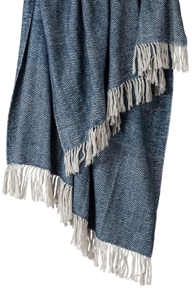 50" X 60" Navy Blue And White Chevron Cotton Throw Blanket with Fringe HomeRoots